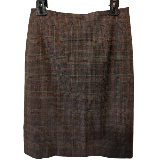 Banana Republic Brown Plaid Wool Blend Skirt Fully Lined Italian Fabric Size 4 - Picture 1 of 6